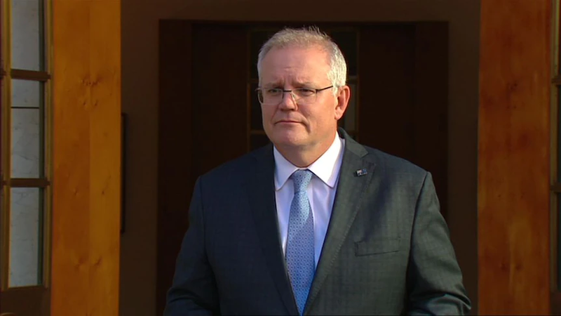 Australian Prime Minister Scott Morrison at the announcement of the trans-Tasman travel bubble