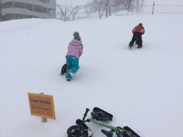 スノーストライダーで遊ぶ子供たち